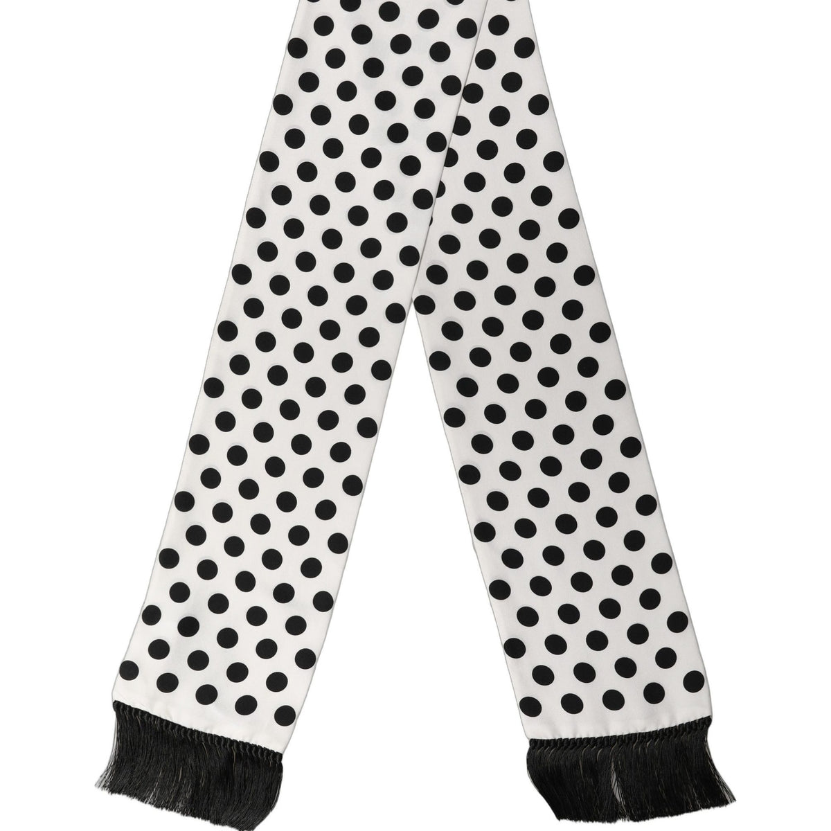 Dolce & Gabbana Black White Polka Dot Fringed Lace Stole Scarf