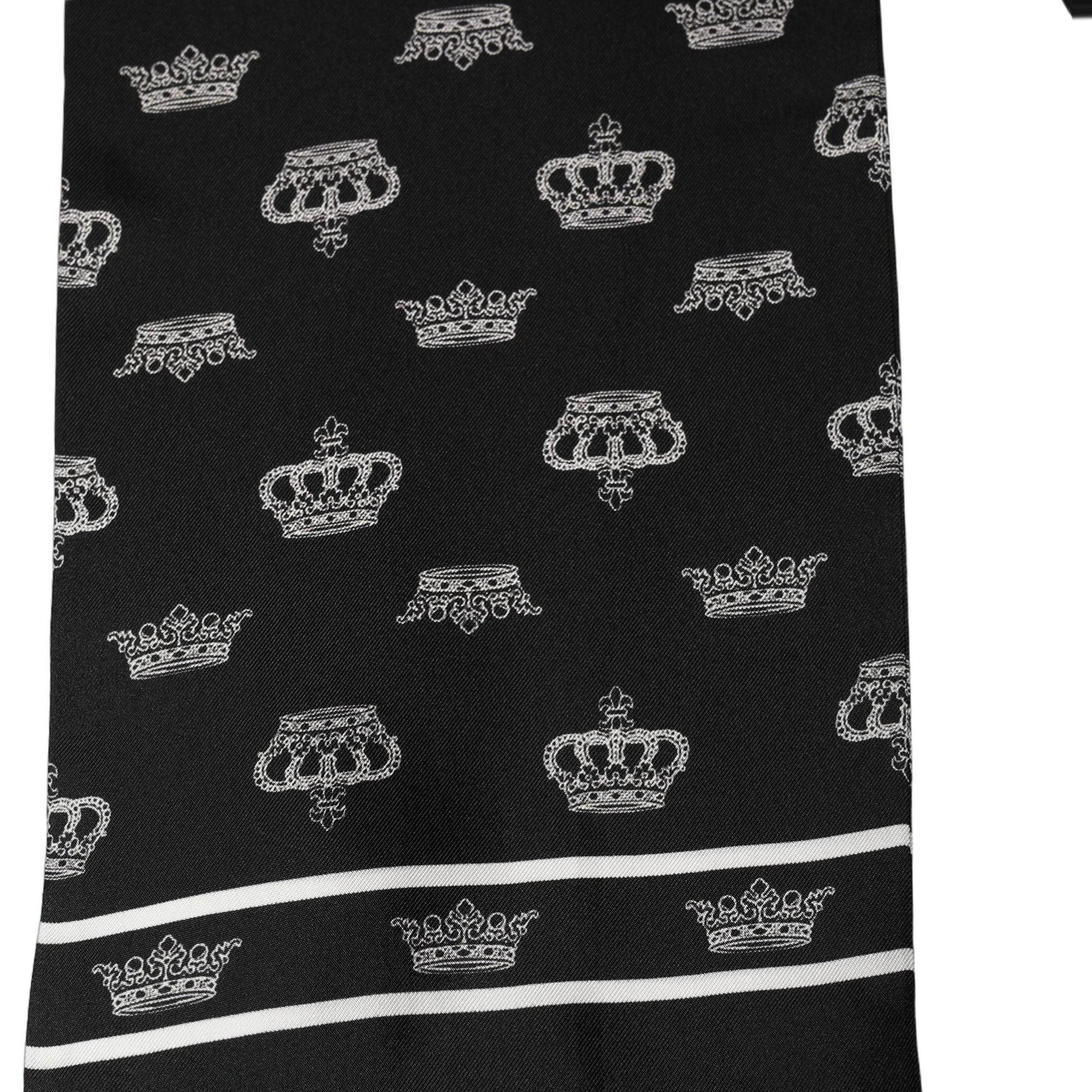 Dolce & Gabbana Black Silk Crown Fringed Neck Shawl Scarf