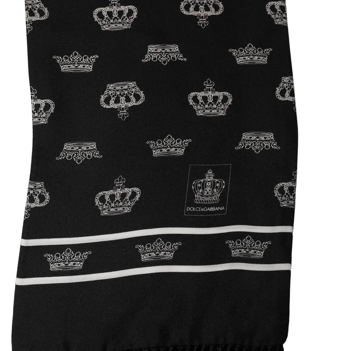 Dolce & Gabbana Black Silk Crown Fringed Neck Shawl Scarf