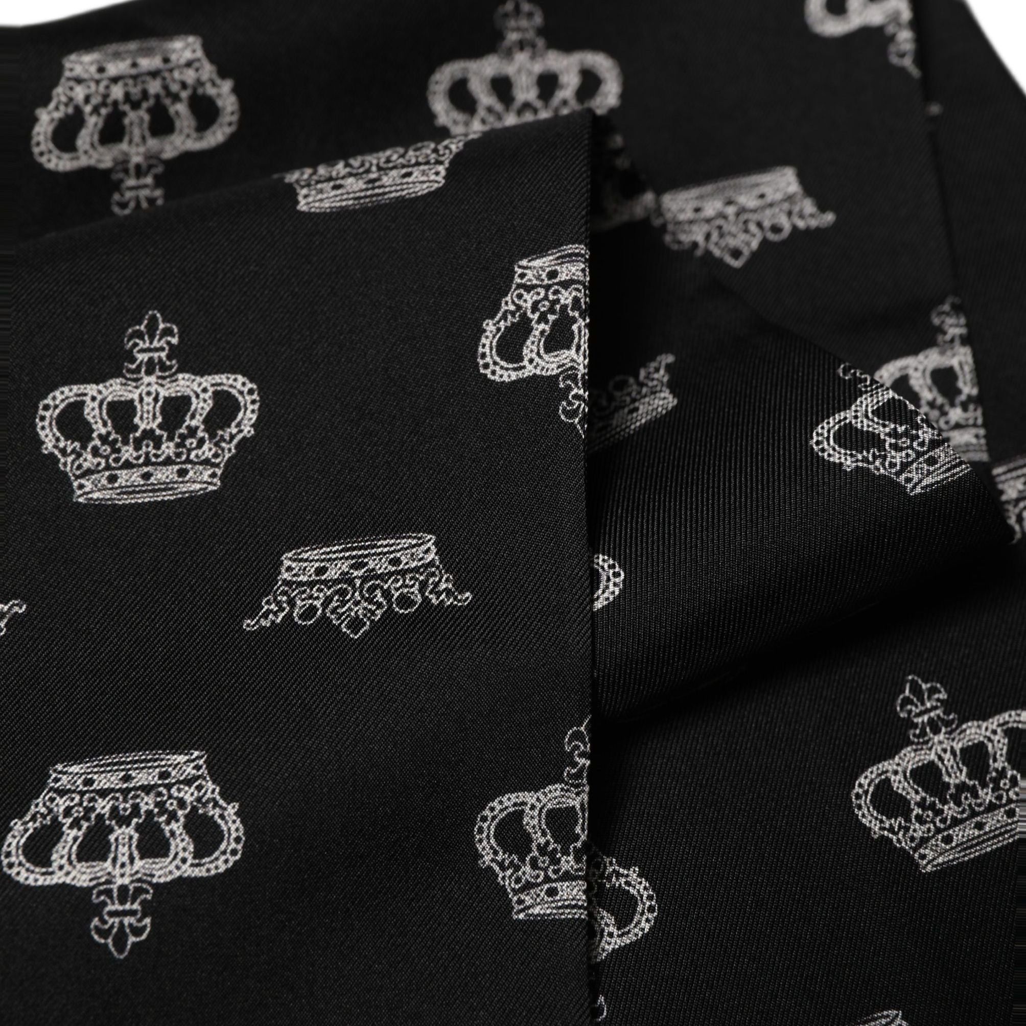 Dolce & Gabbana Black Silk Crown Fringed Neck Shawl Scarf