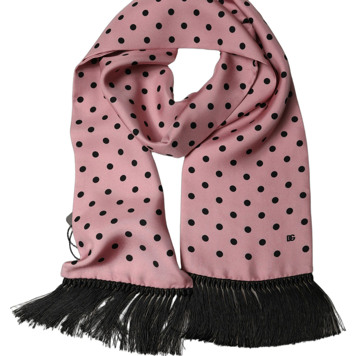 Dolce & Gabbana Pink Polka Dot Silk Fringed Lace Stole Scarf