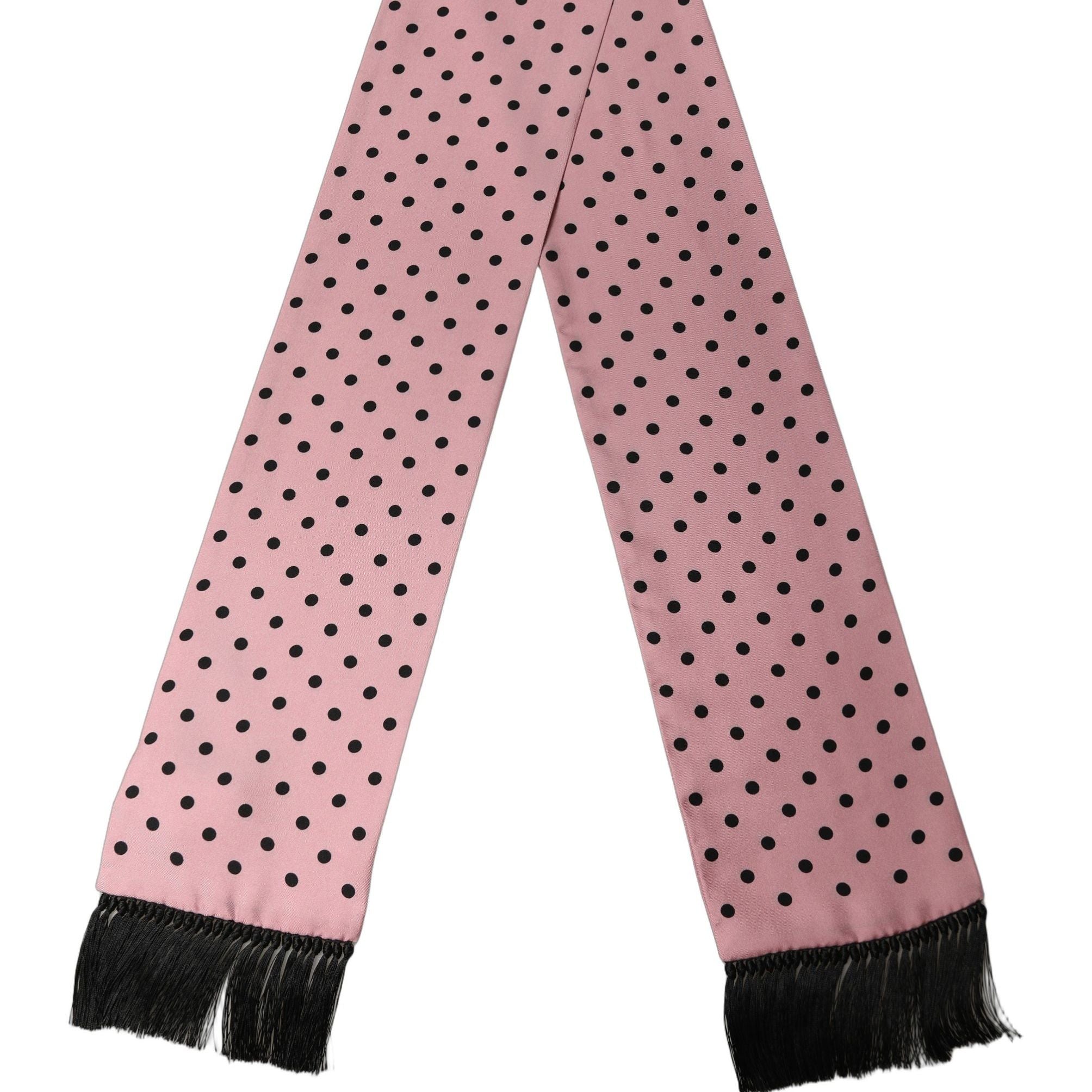 Dolce & Gabbana Pink Polka Dot Silk Fringed Lace Stole Scarf