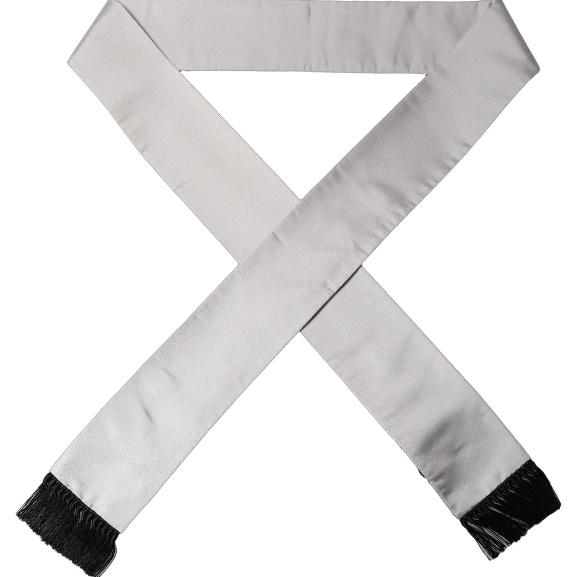 Dolce & Gabbana Light Gray Satin Silk Fringed Lace Stole Scarf