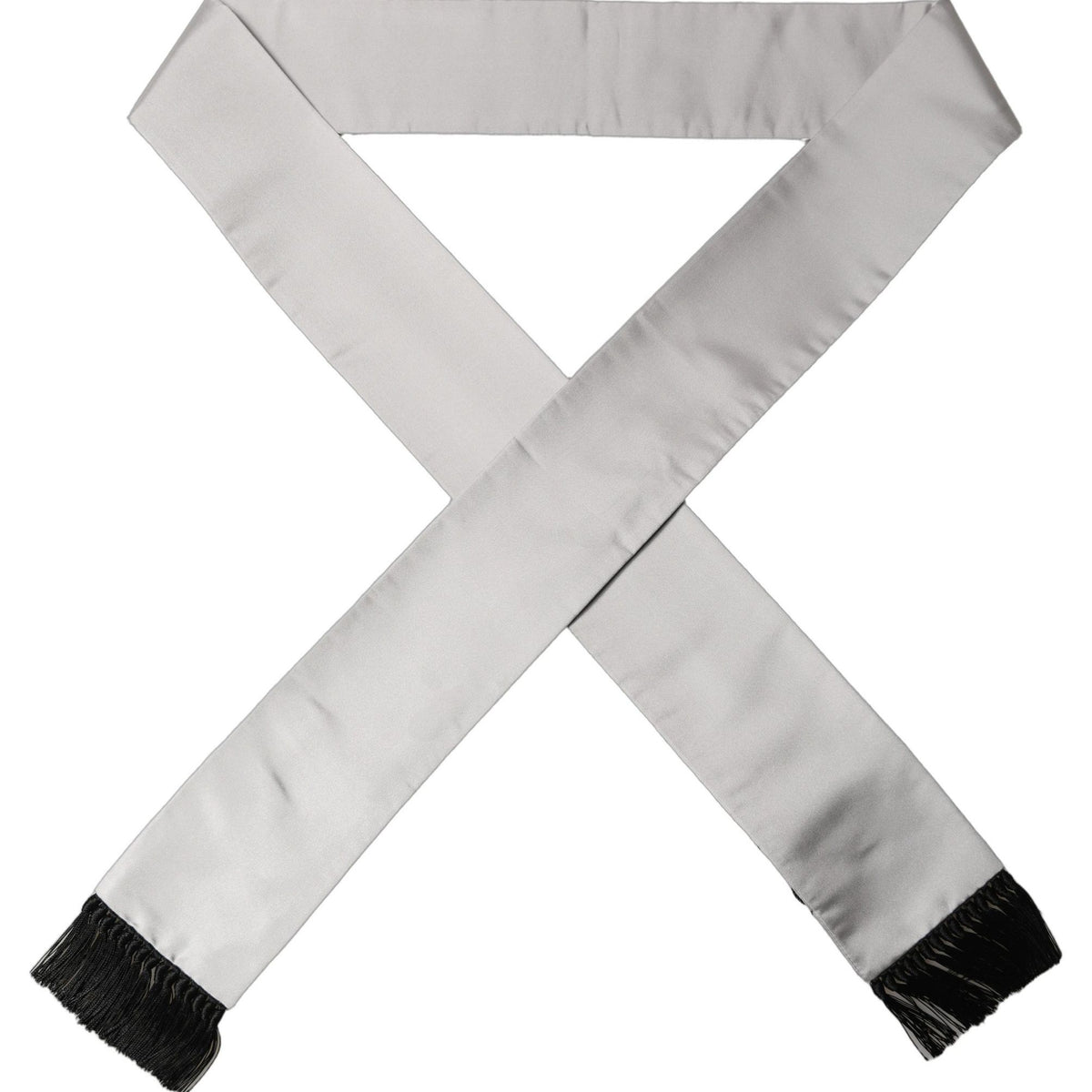 Dolce & Gabbana Light Gray Satin Silk Fringed Lace Stole Scarf