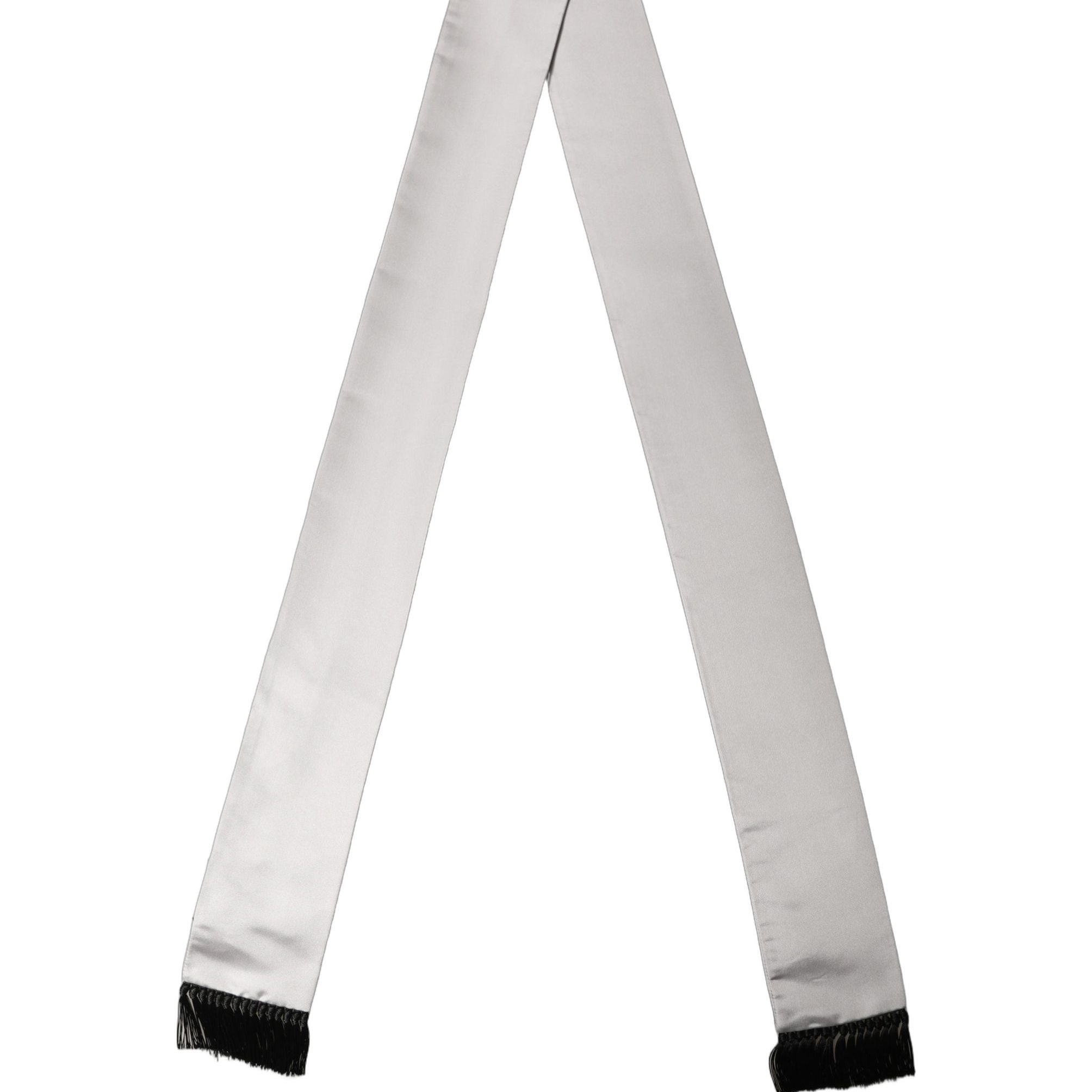 Dolce & Gabbana Light Gray Satin Silk Fringed Lace Stole Scarf