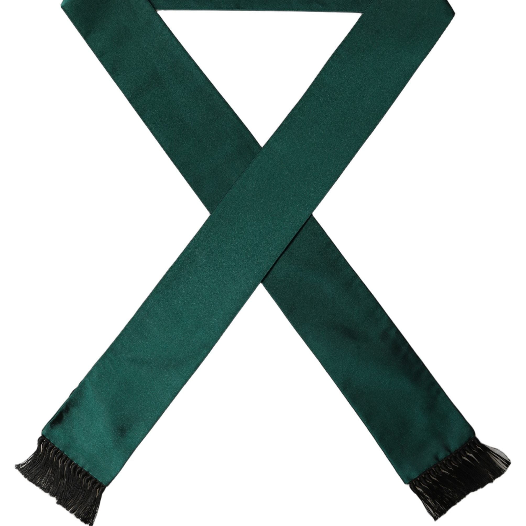 Dolce & Gabbana Men Green Satin Silk Fringed Lace Stole