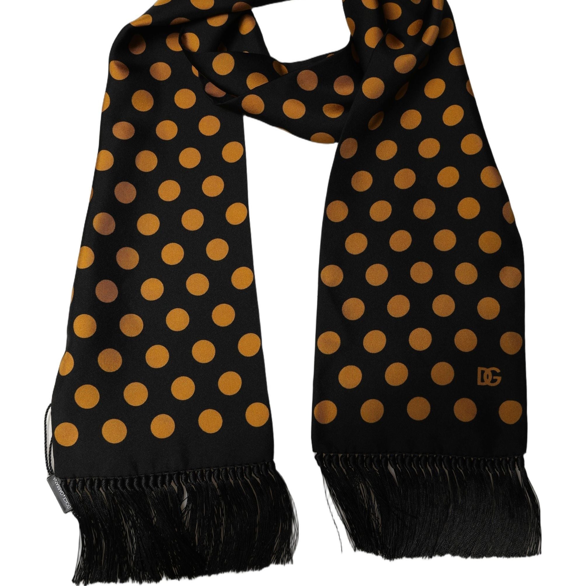 Dolce & Gabbana Men Black Orange Polka Dot Fringed Lace Stole Scarf