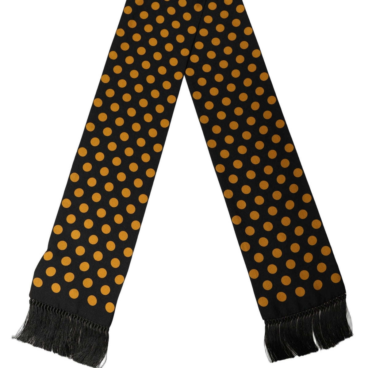 Dolce & Gabbana Men Black Orange Polka Dot Fringed Lace Stole Scarf