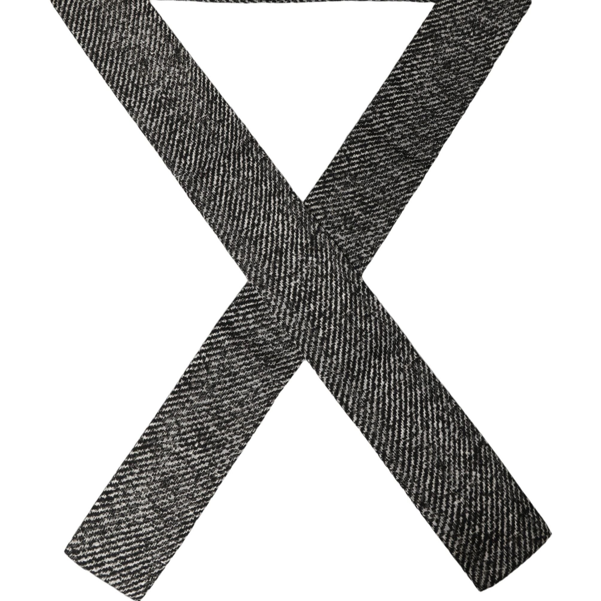 Dolce & Gabbana Black White Herringbone Tweed Shawl Scarf