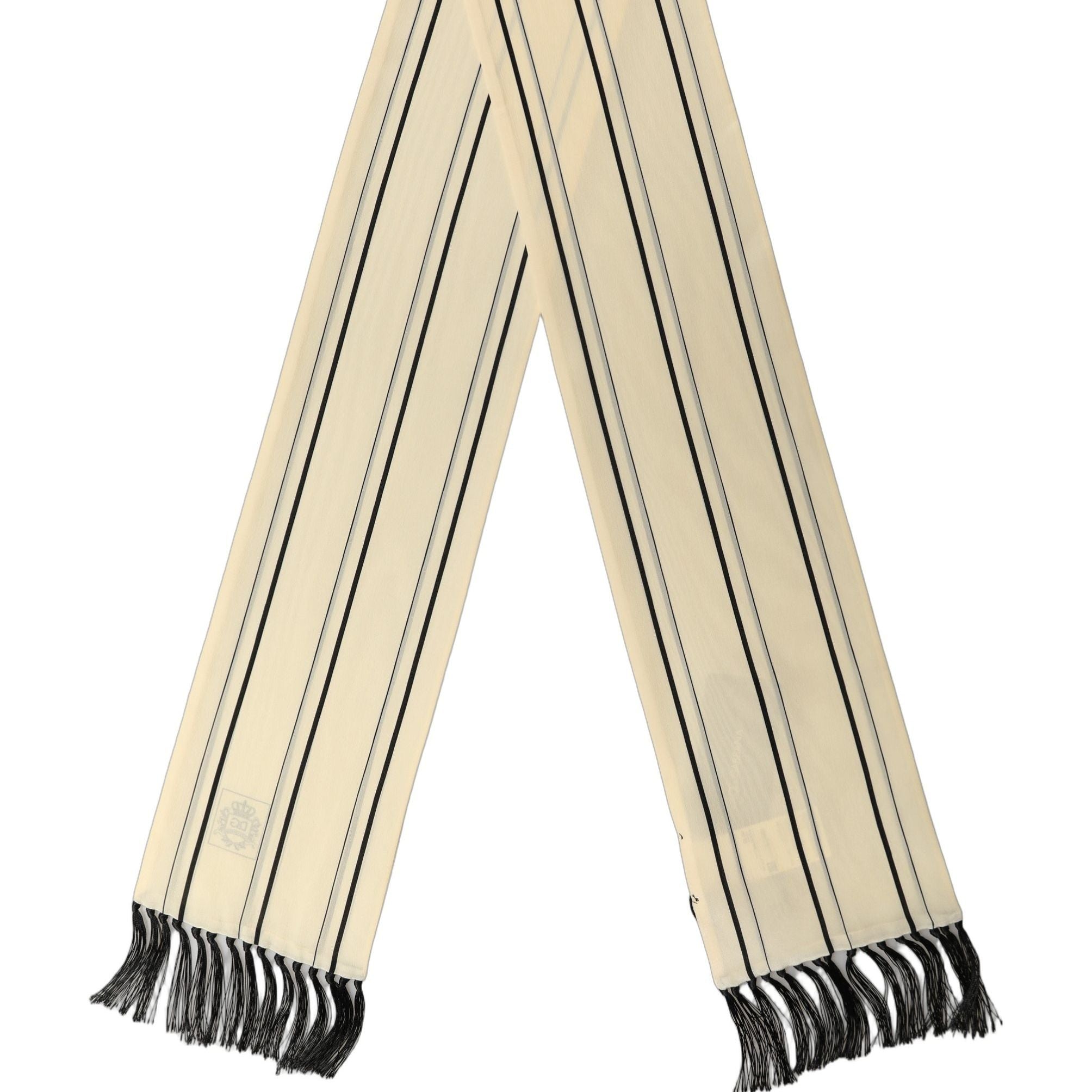 Dolce & Gabbana Beige Silk Striped Fringed Neck Shawl Scarf