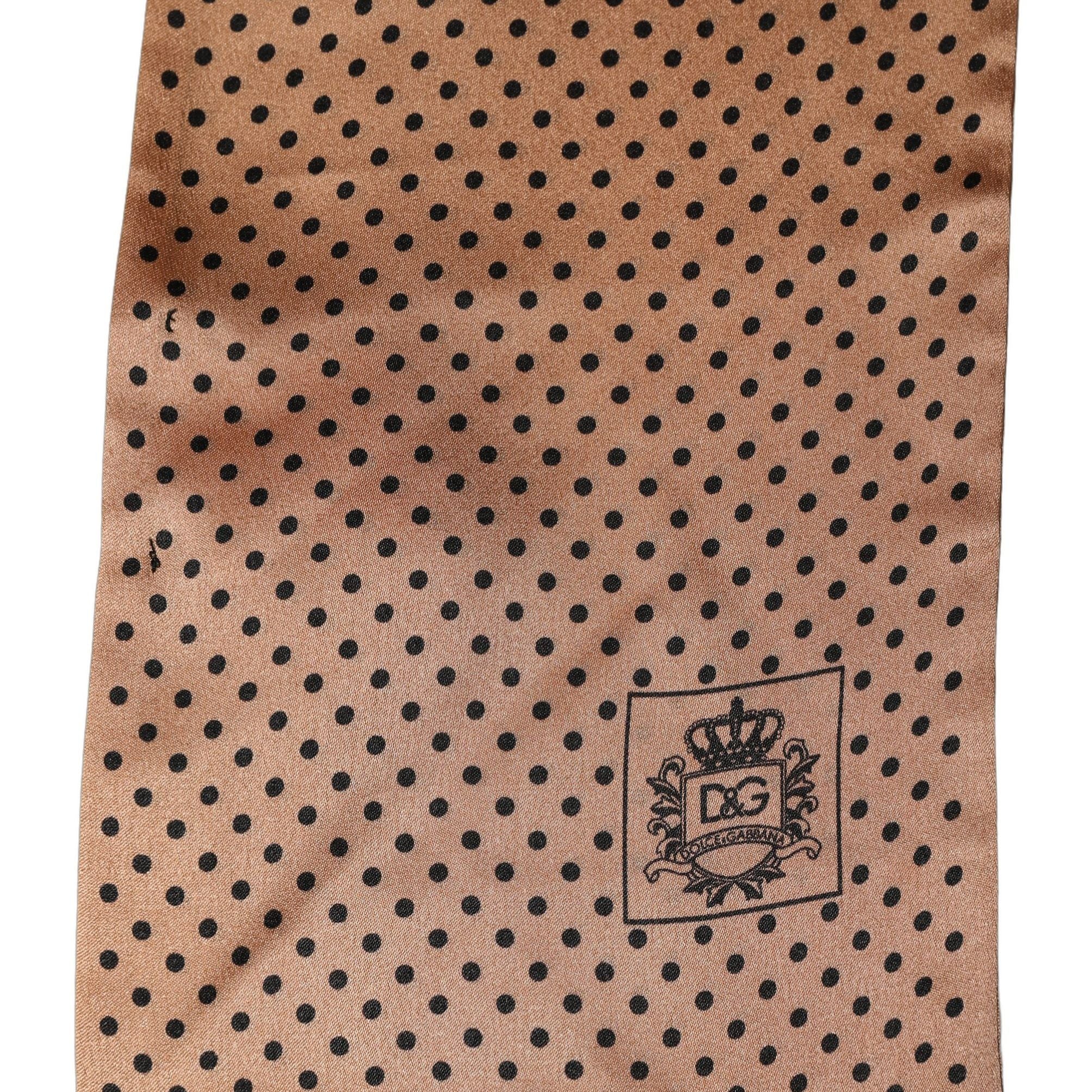 Dolce & Gabbana Brown Silk Dotted Fringed Neck Shawl Scarf