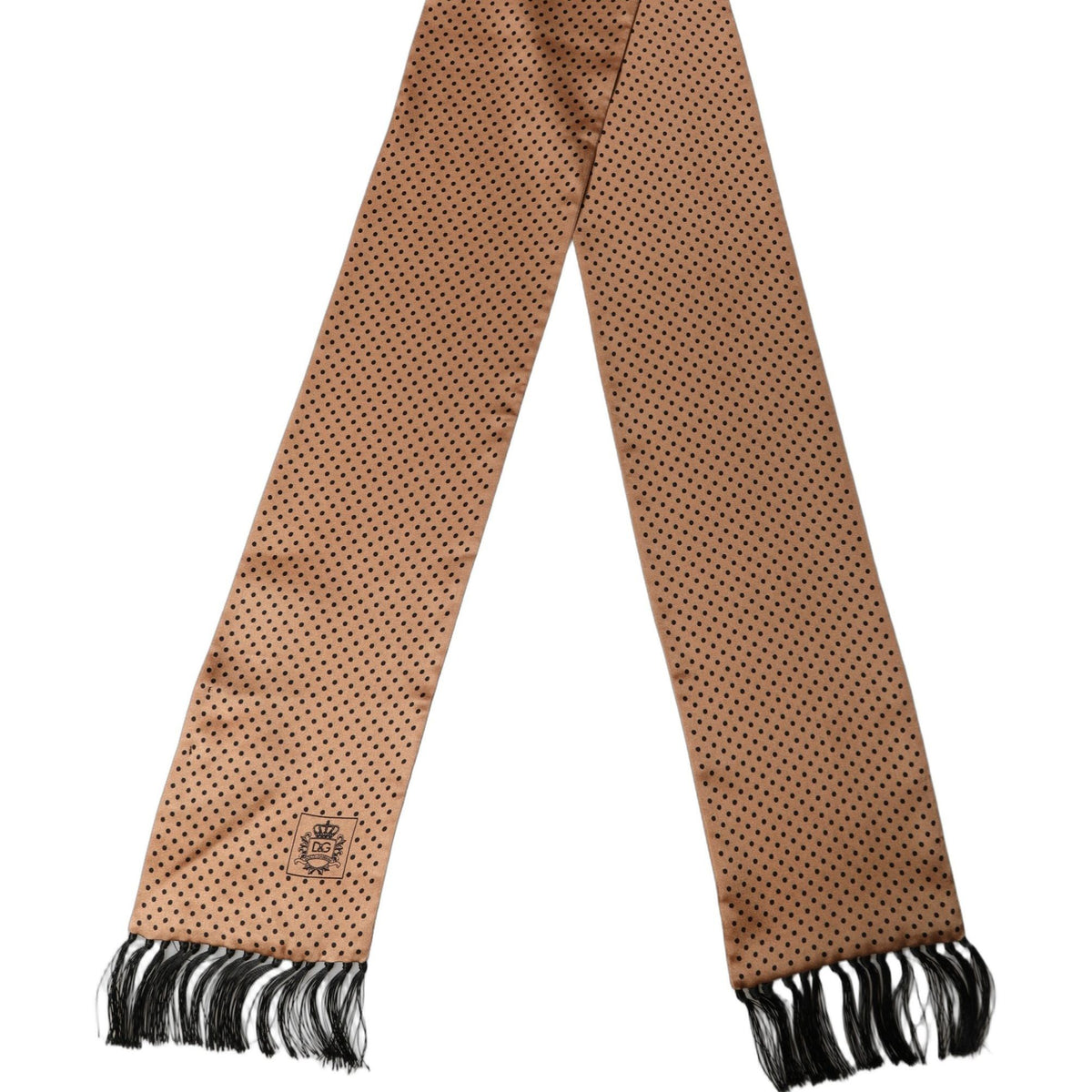 Dolce & Gabbana Brown Silk Dotted Fringed Neck Shawl Scarf