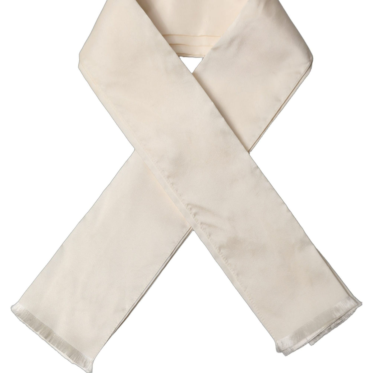 Dolce & Gabbana Men Cream Satin Silk Fringed Neck Shawl Scarf