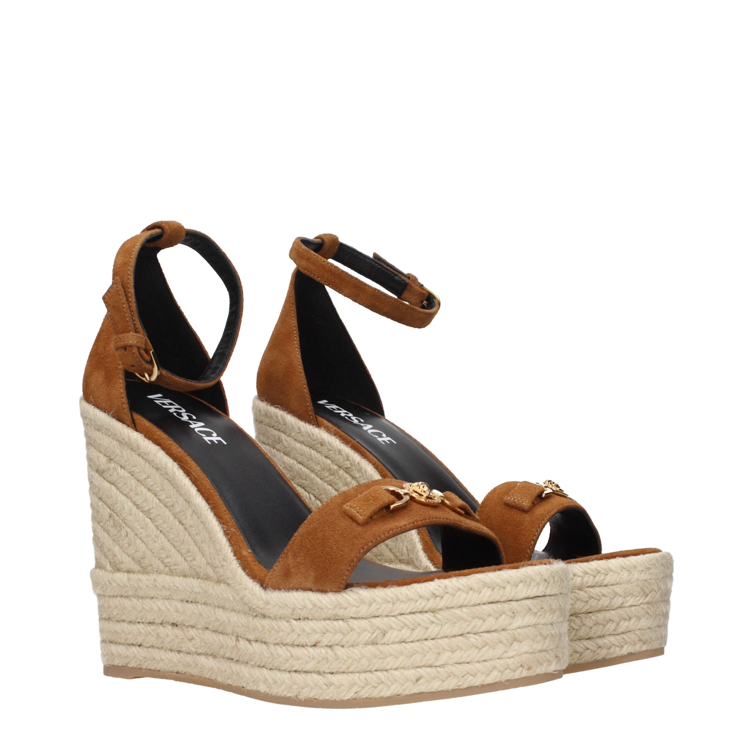Versace Brown Leather Wedge Sandals