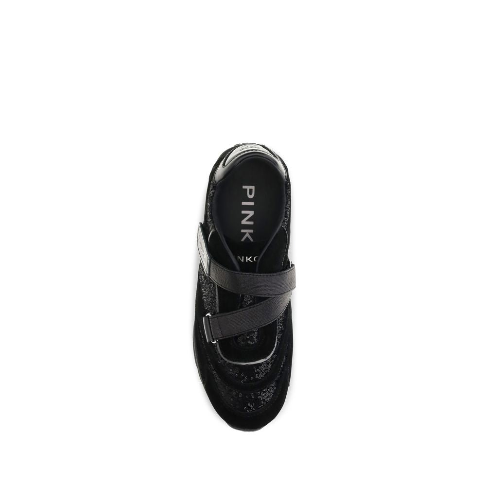 PINKO Black Suede Leather Athletic Sneakers