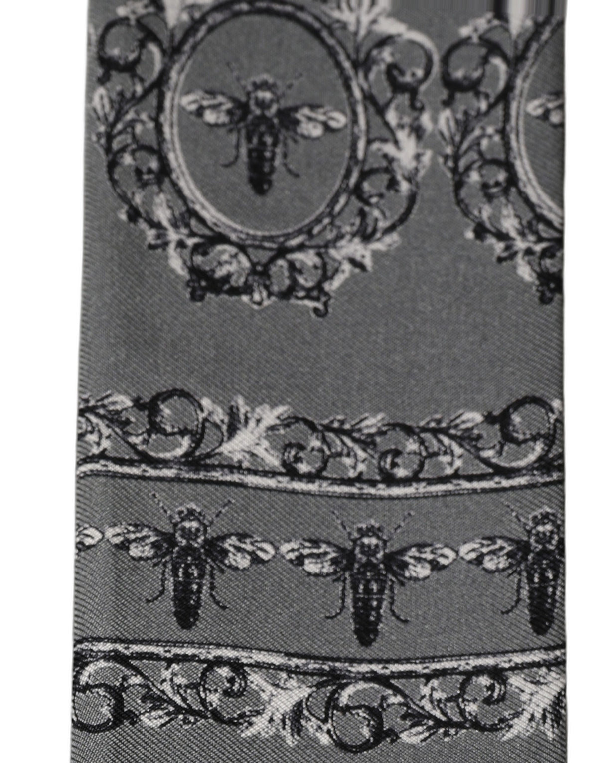 Dolce & Gabbana Men Gray Bee Silk Skinny Twilly Foulard Scarf