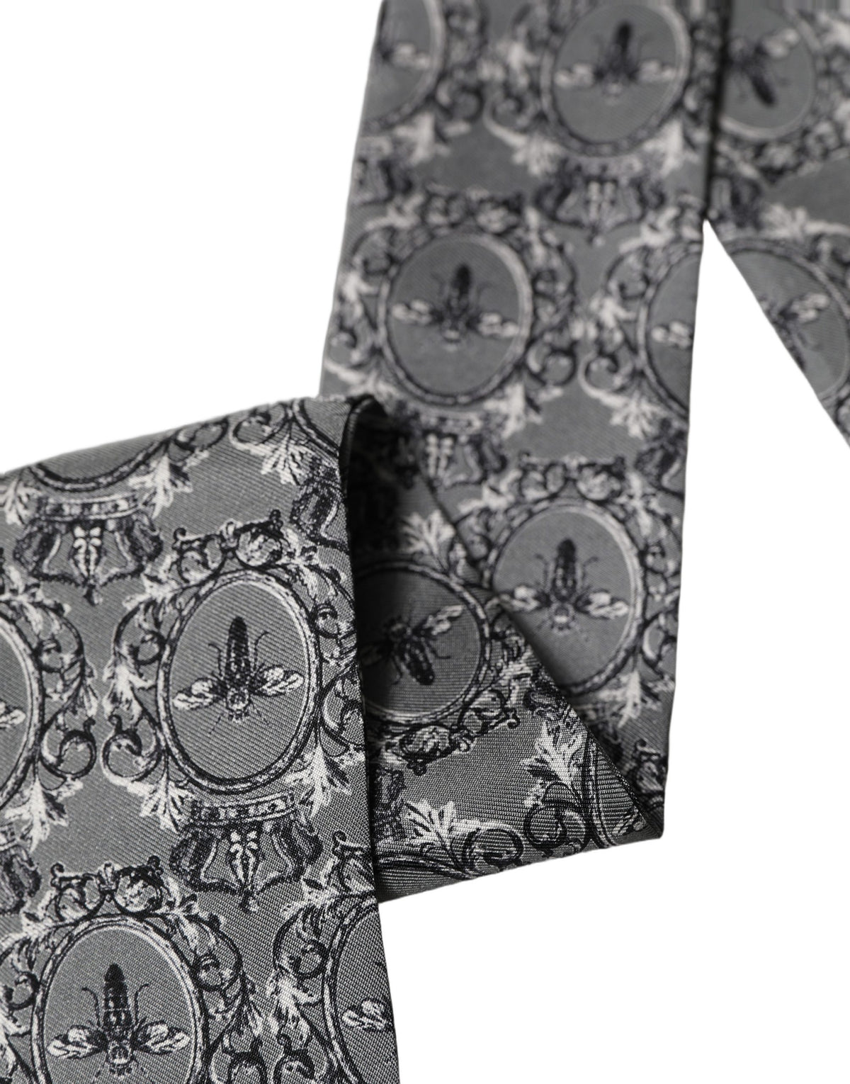 Dolce & Gabbana Men Gray Bee Silk Skinny Twilly Foulard Scarf