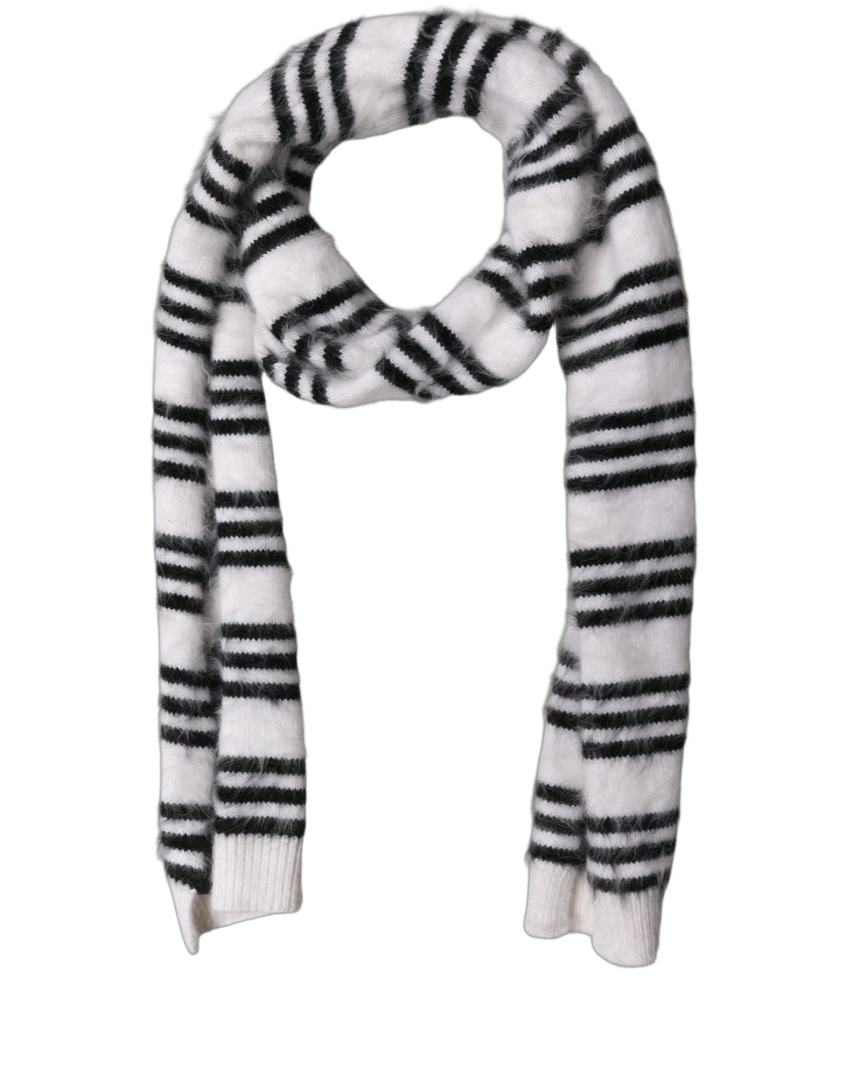 Dolce & Gabbana White Black Striped Skinny Neck Warmer Scarf