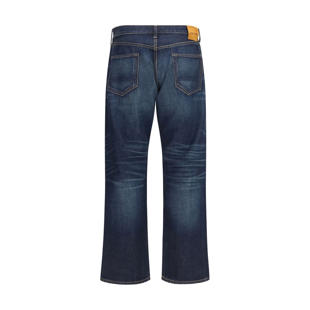 Tom Ford Blue Cotton Straight-Leg Jeans