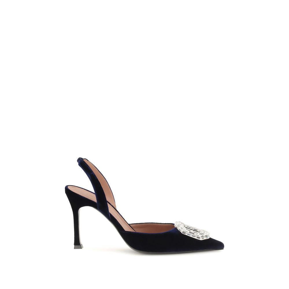 Amina Muaddi Blue Velvet High Heel Pumps
