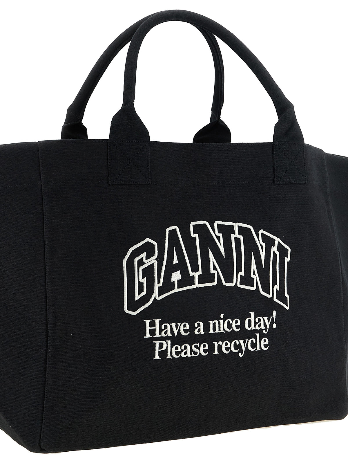 Ganni Black Recycled Cotton Tote Bag