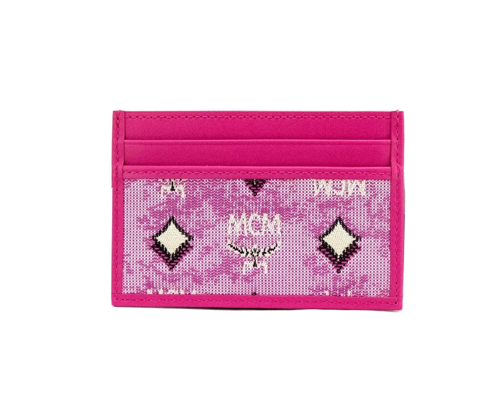 MCM Veritas Vintage Pink Denim Fabric Monogrammed Card Case Wallet