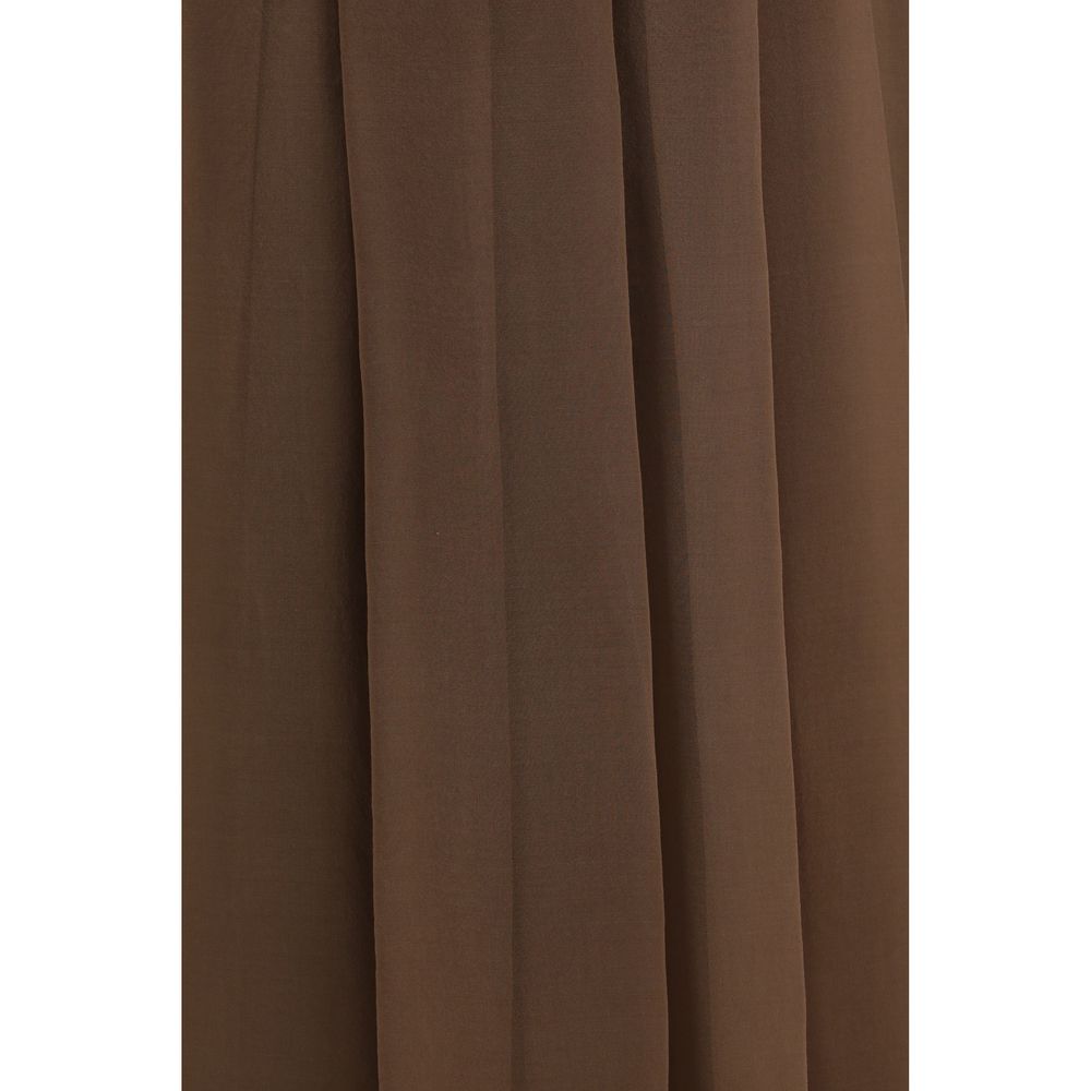 Brunello Cucinelli Brown Silk Midi Skirt