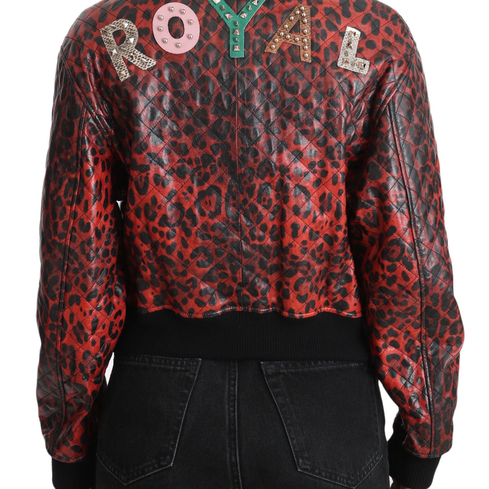 Dolce & Gabbana Red Leopard Button Crystal Leather Jacket
