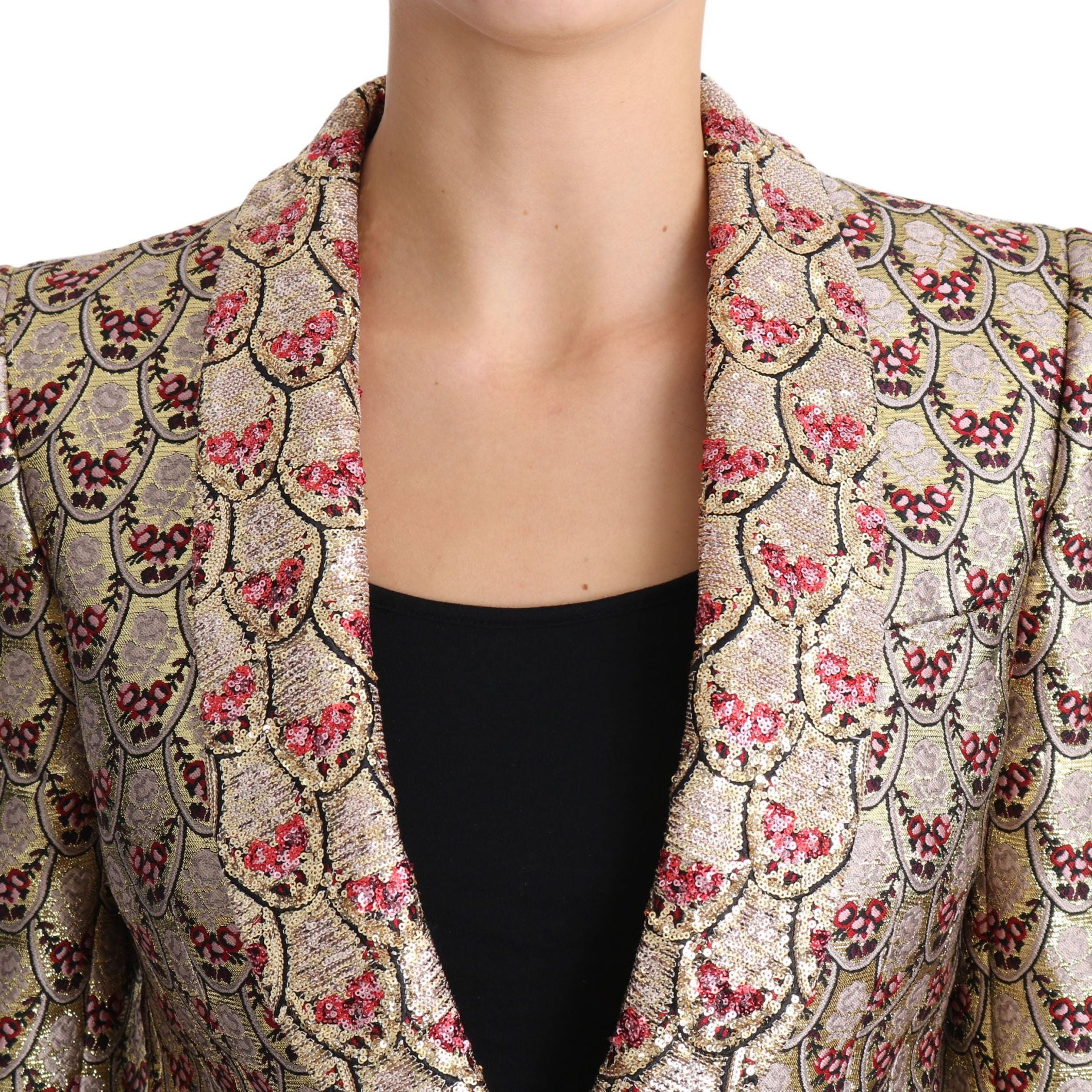 Dolce & Gabbana Gold Floral Sequined Blazer Coat Jacket