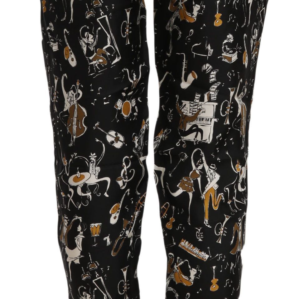 Dolce & Gabbana Black Jazz Club Print High Waist Tapered Pants