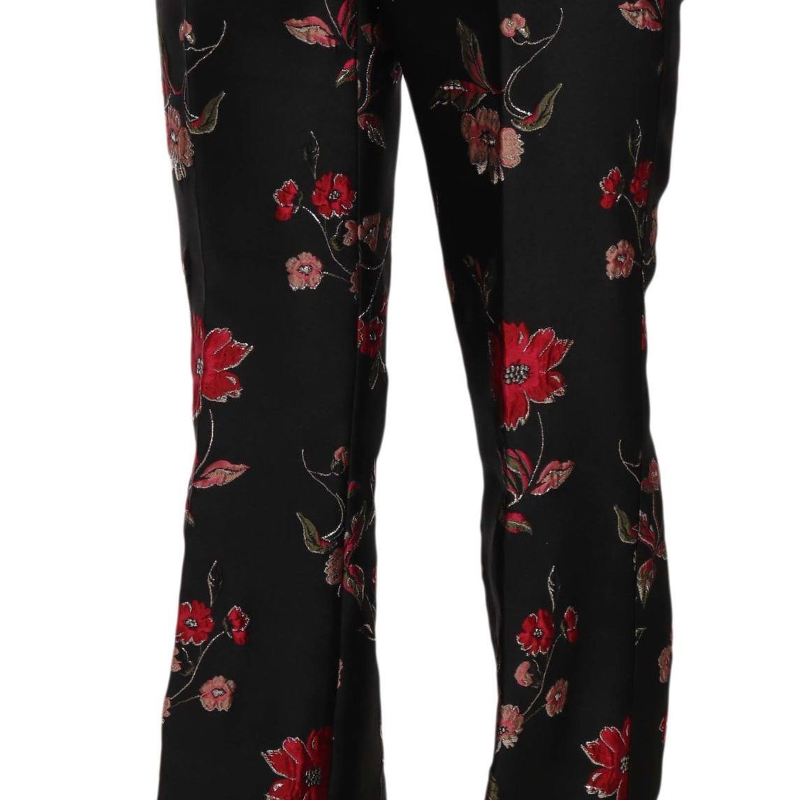 Dolce & Gabbana Floral Print Black Boot Cut Trouser Pants