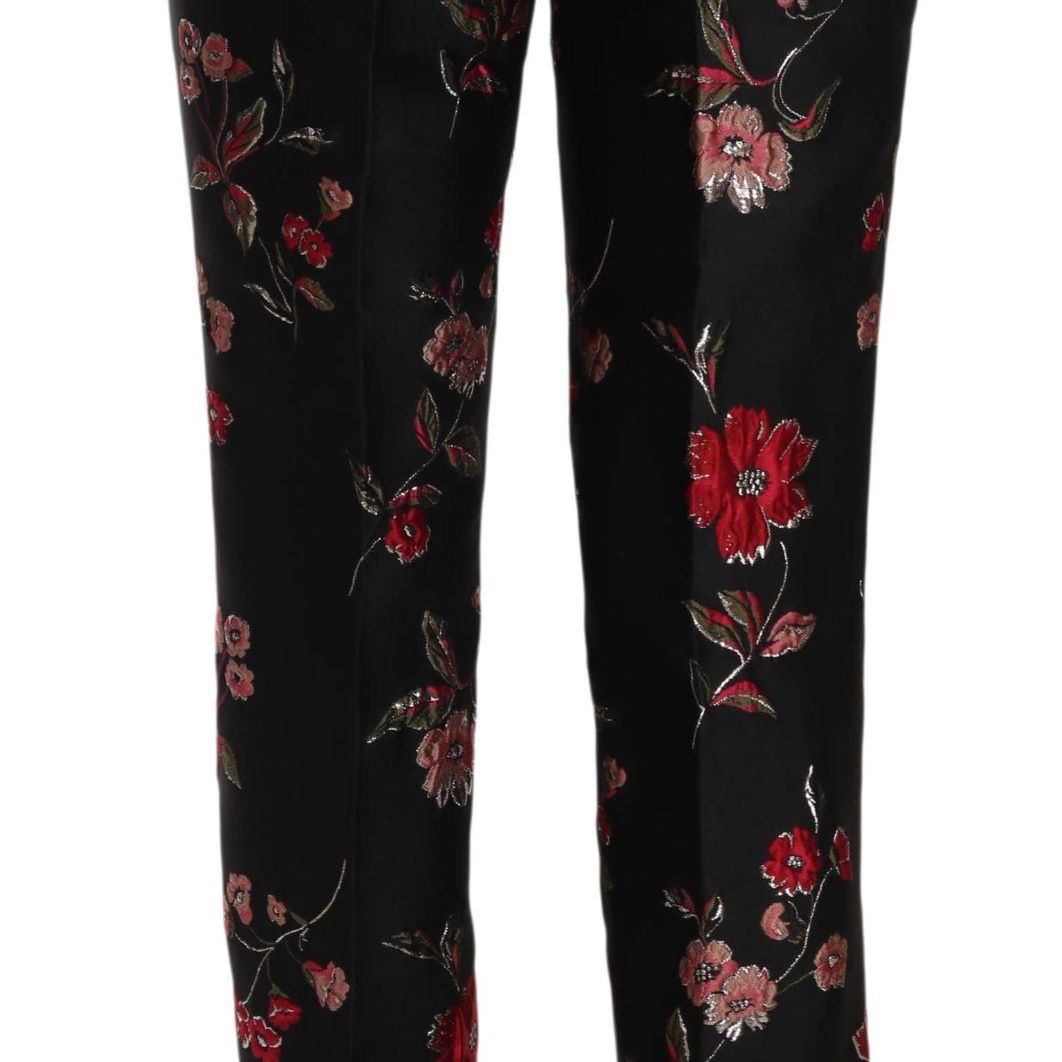 Dolce & Gabbana Floral Print Black Boot Cut Trouser Pants
