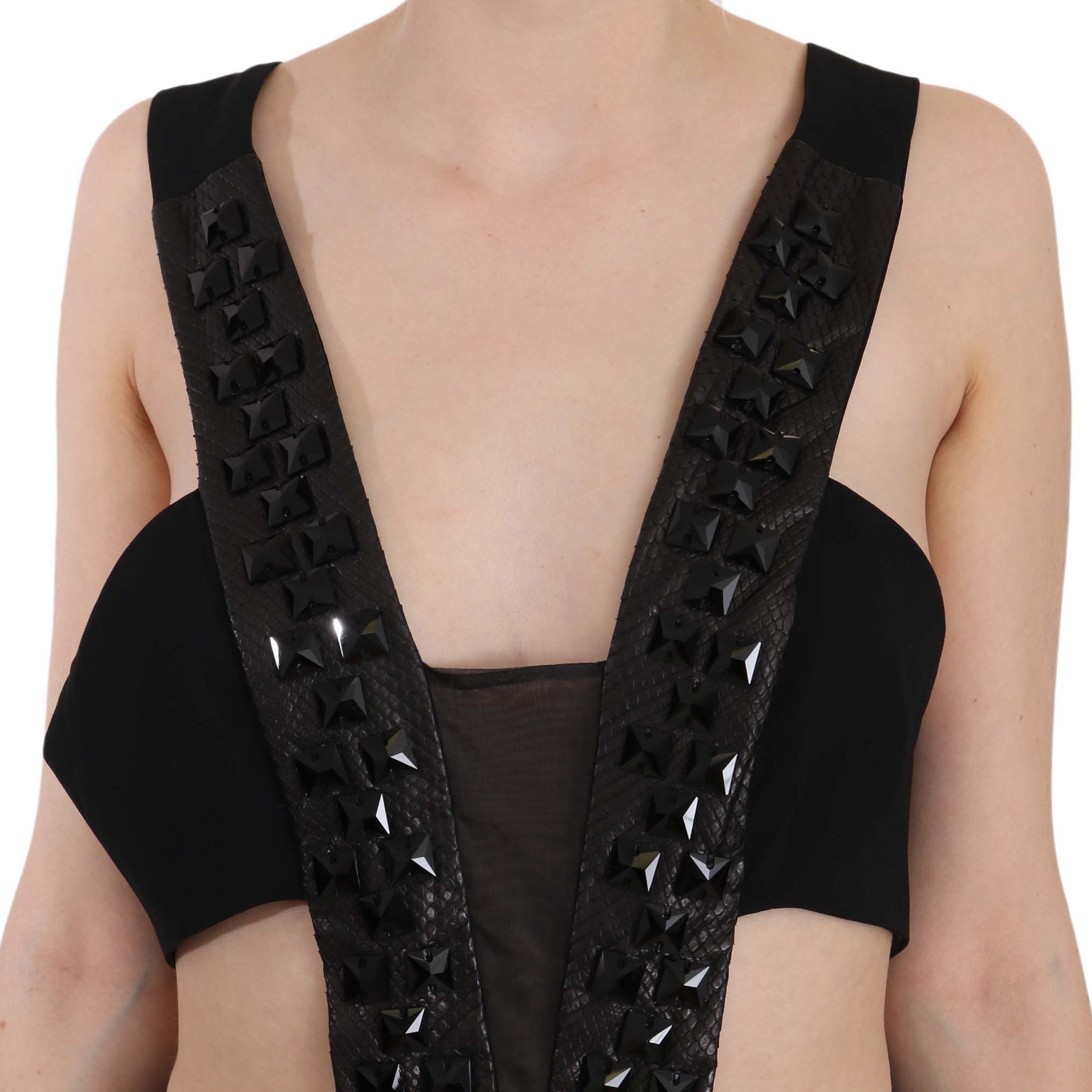 John Richmond Black Crystal Leather Gown Flare Dress