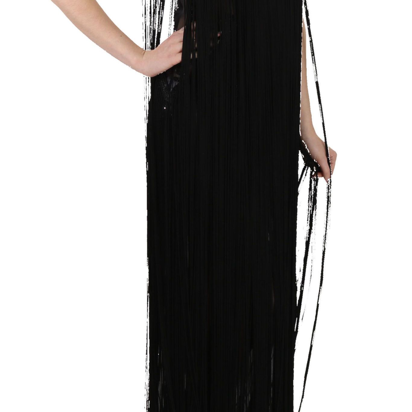 John Richmond Black Silk Beaded Sequined Sheer Dress