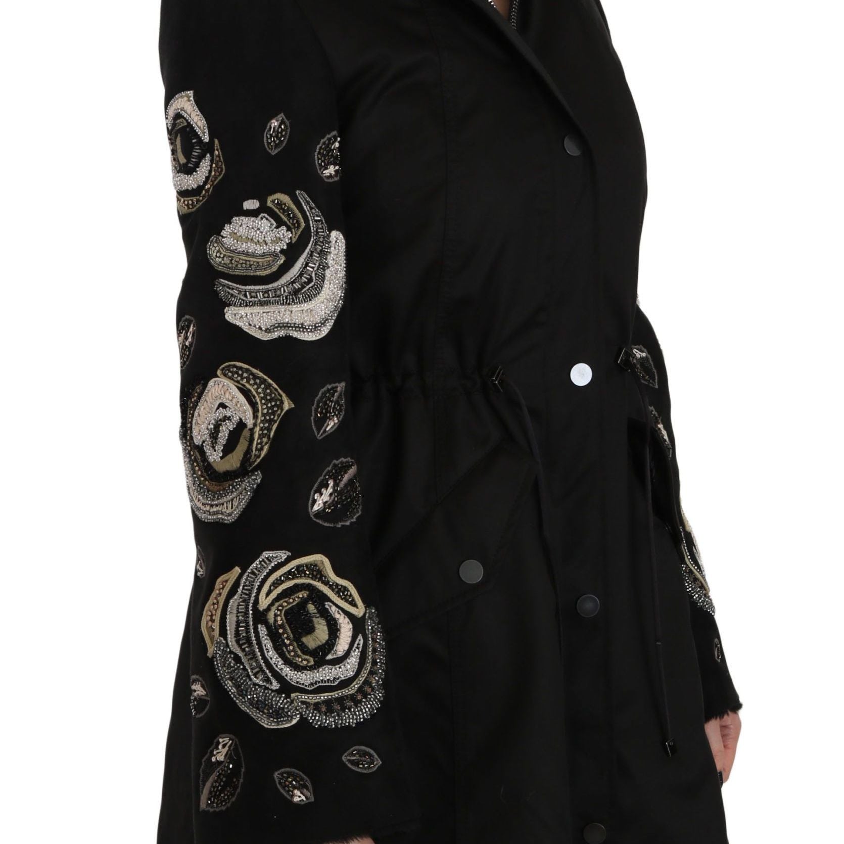 John Richmond Floral Sequined Beaded Hooded Jacket Coat