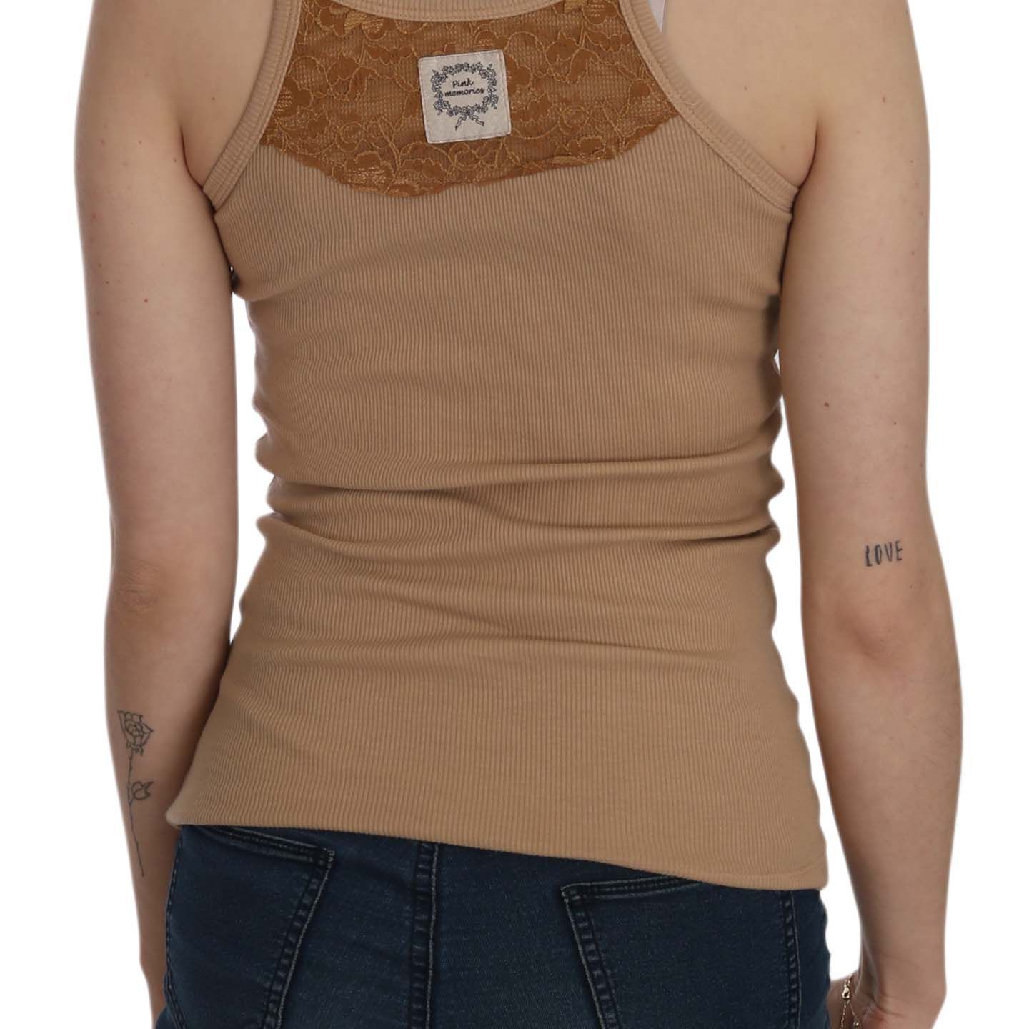 PINK MEMORIES Beige Sleeveless Spaghetti Strap Tank Blouse