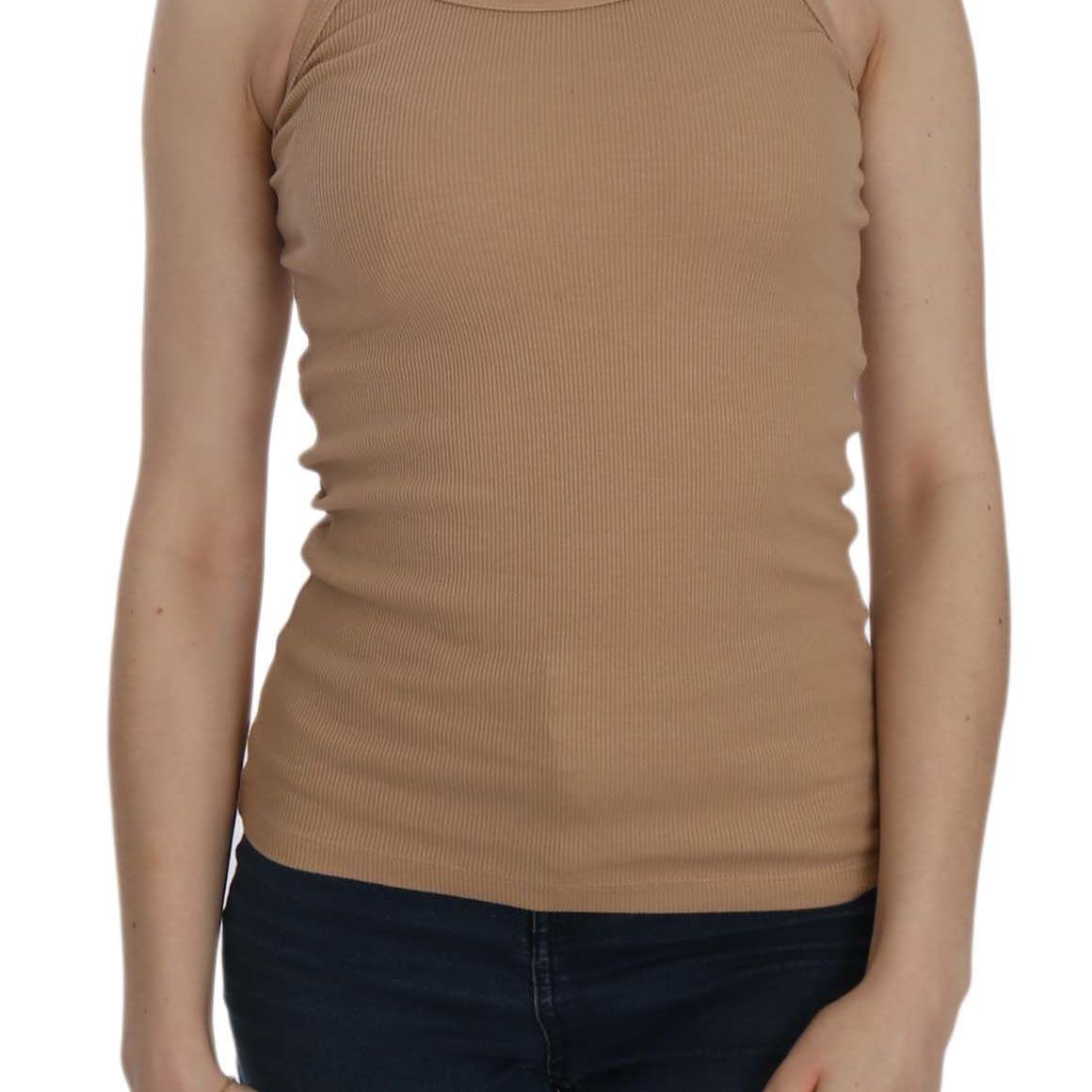 PINK MEMORIES Beige Sleeveless Spaghetti Strap Tank Blouse