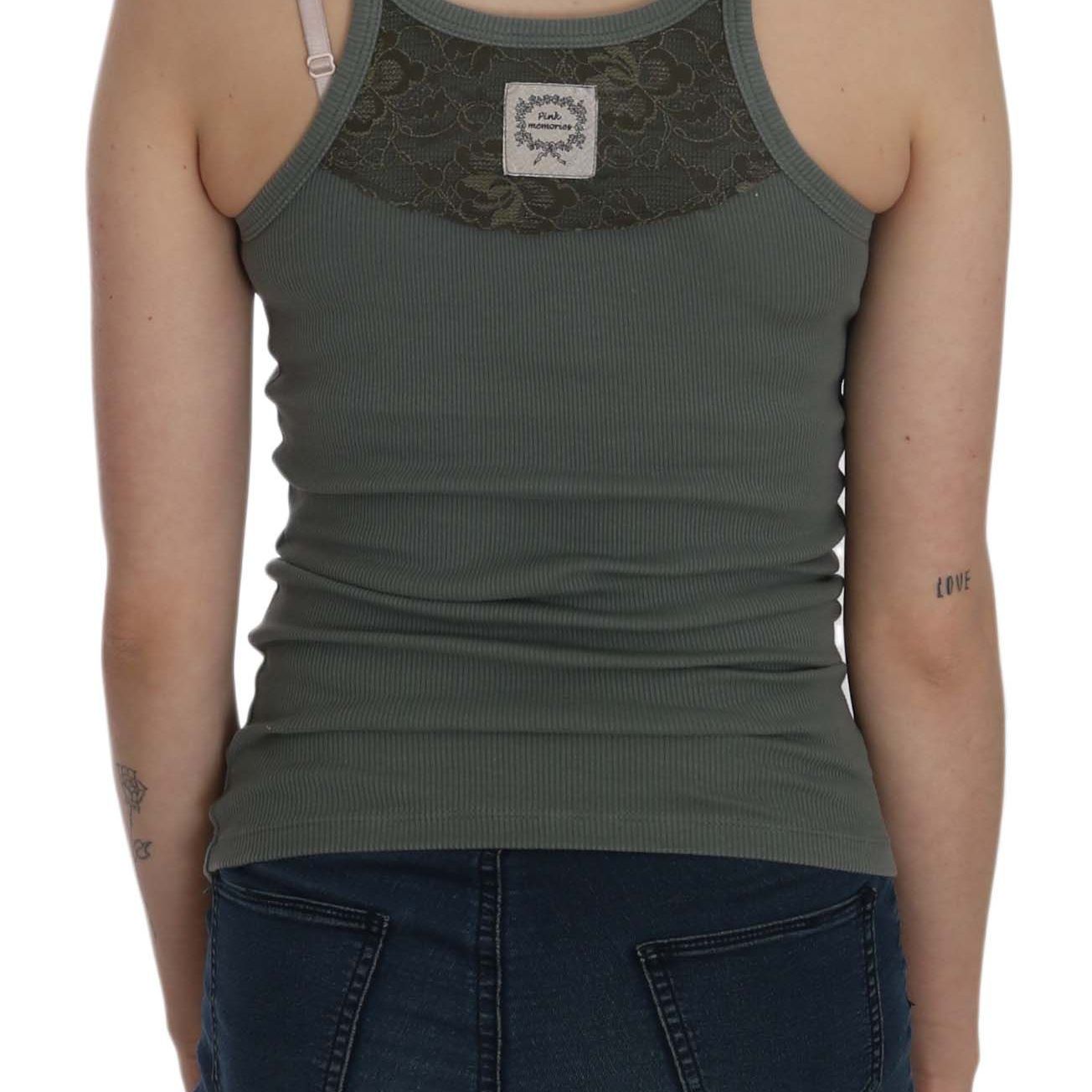 PINK MEMORIES Green Sleeveless Spaghetti Tank T-Shirt Blouse