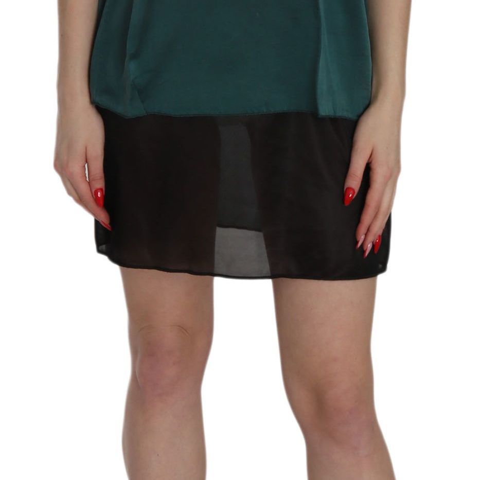 PINK MEMORIES Silk Green Spaghetti Strap Shift Mini Dress