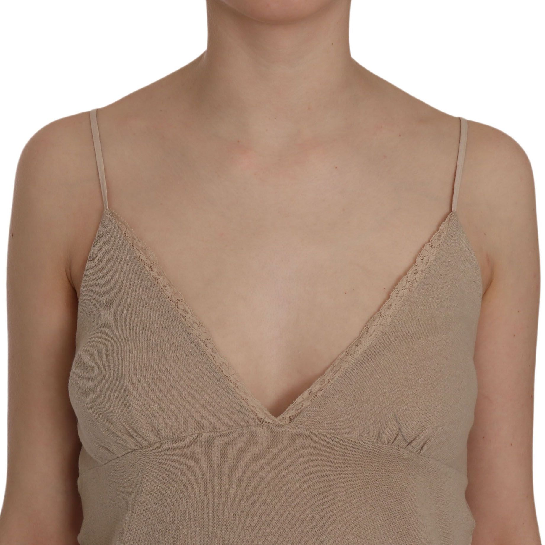PINK MEMORIES Beige Lace Spaghetti Strap Mini Cotton Dress