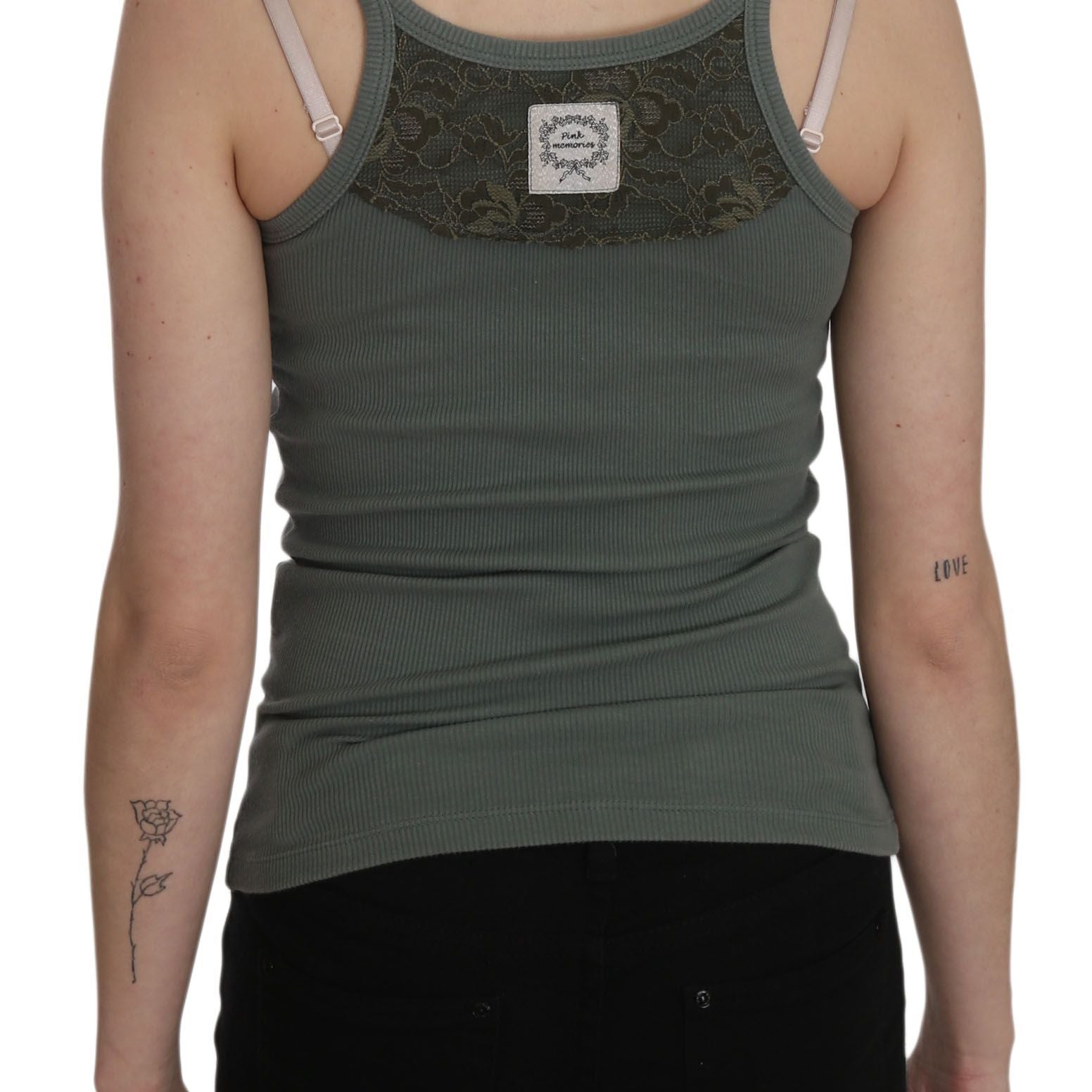PINK MEMORIES Green Spaghetti Strap Slim Fit Casual Tank Top Blouse