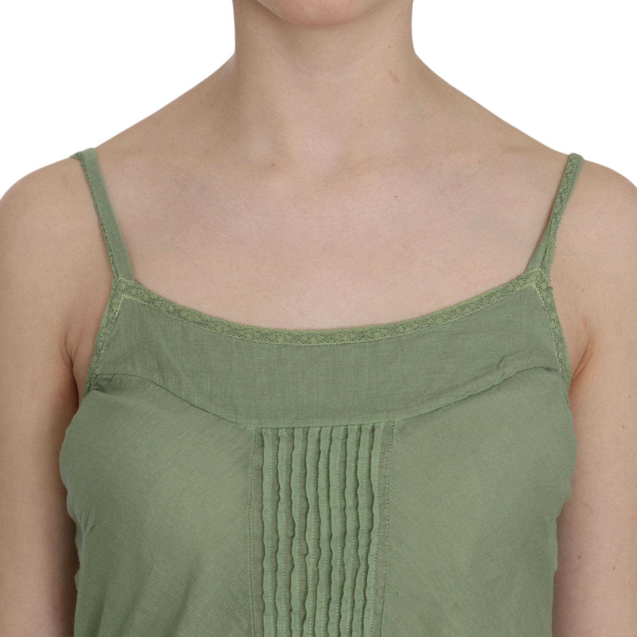 PINK MEMORIES Green Silk Spaghetti Strap Tank Top Blouse