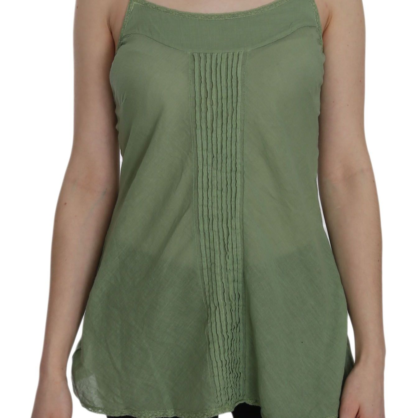 PINK MEMORIES Green Silk Spaghetti Strap Tank Top Blouse