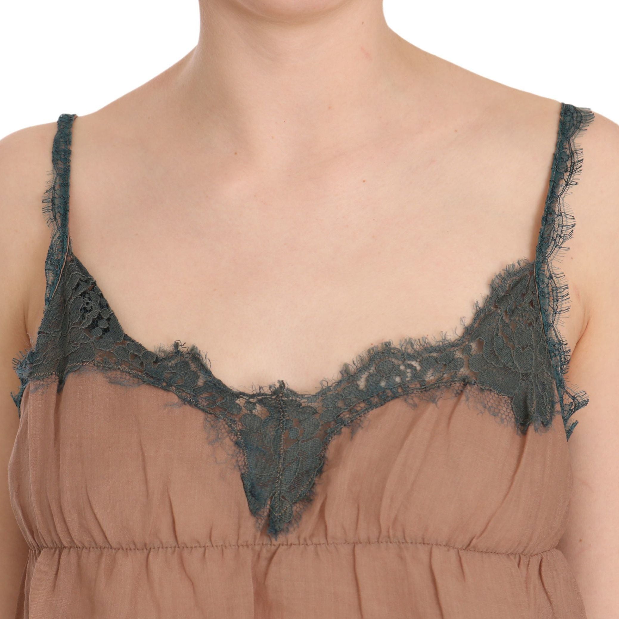 PINK MEMORIES Brown Lace Spaghetti Strap Tank Top Blouse