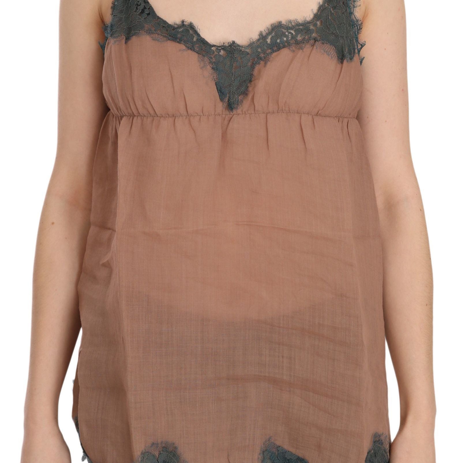 PINK MEMORIES Brown Lace Spaghetti Strap Tank Top Blouse