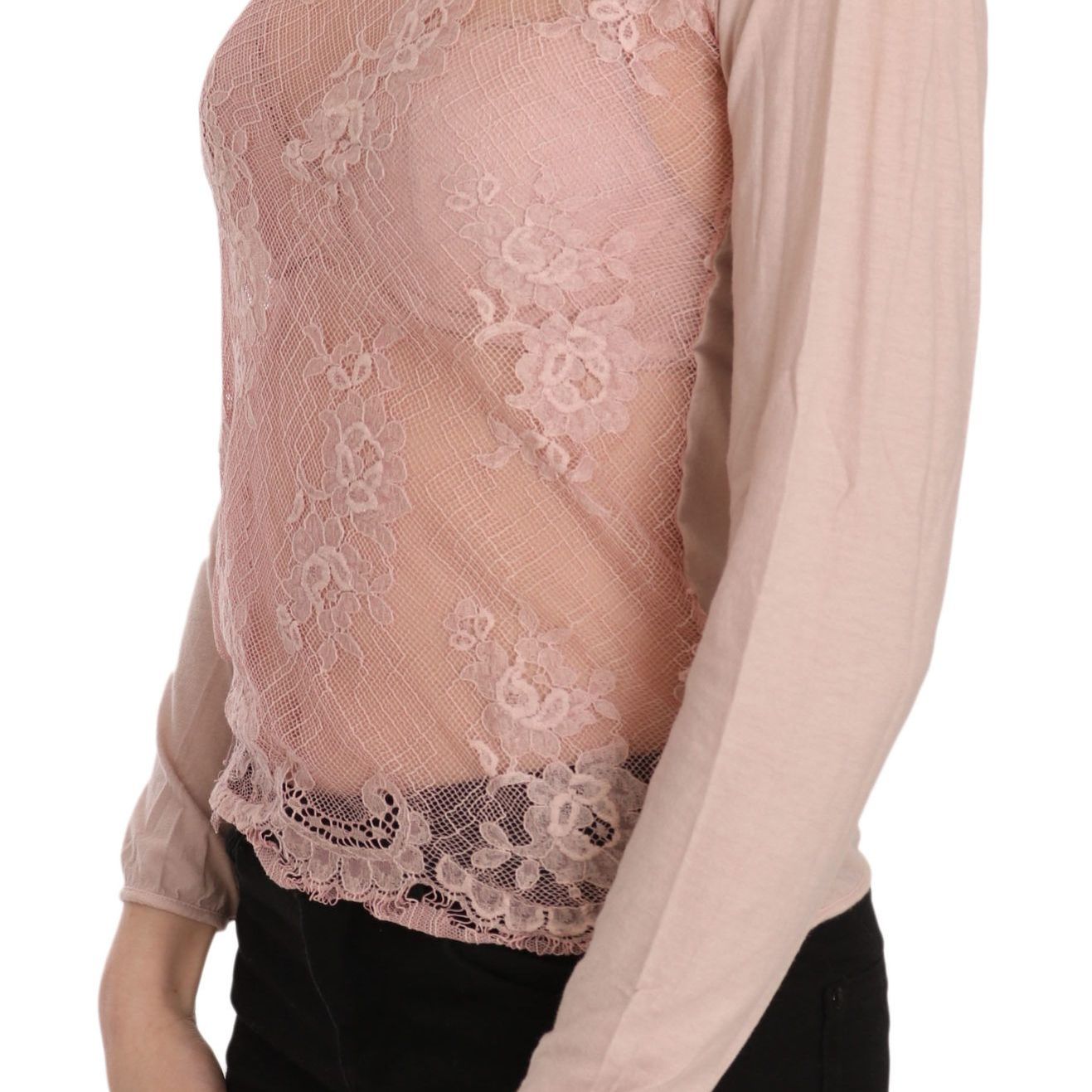 PINK MEMORIES Pink Lace See Through Long Sleeve Top Blouse