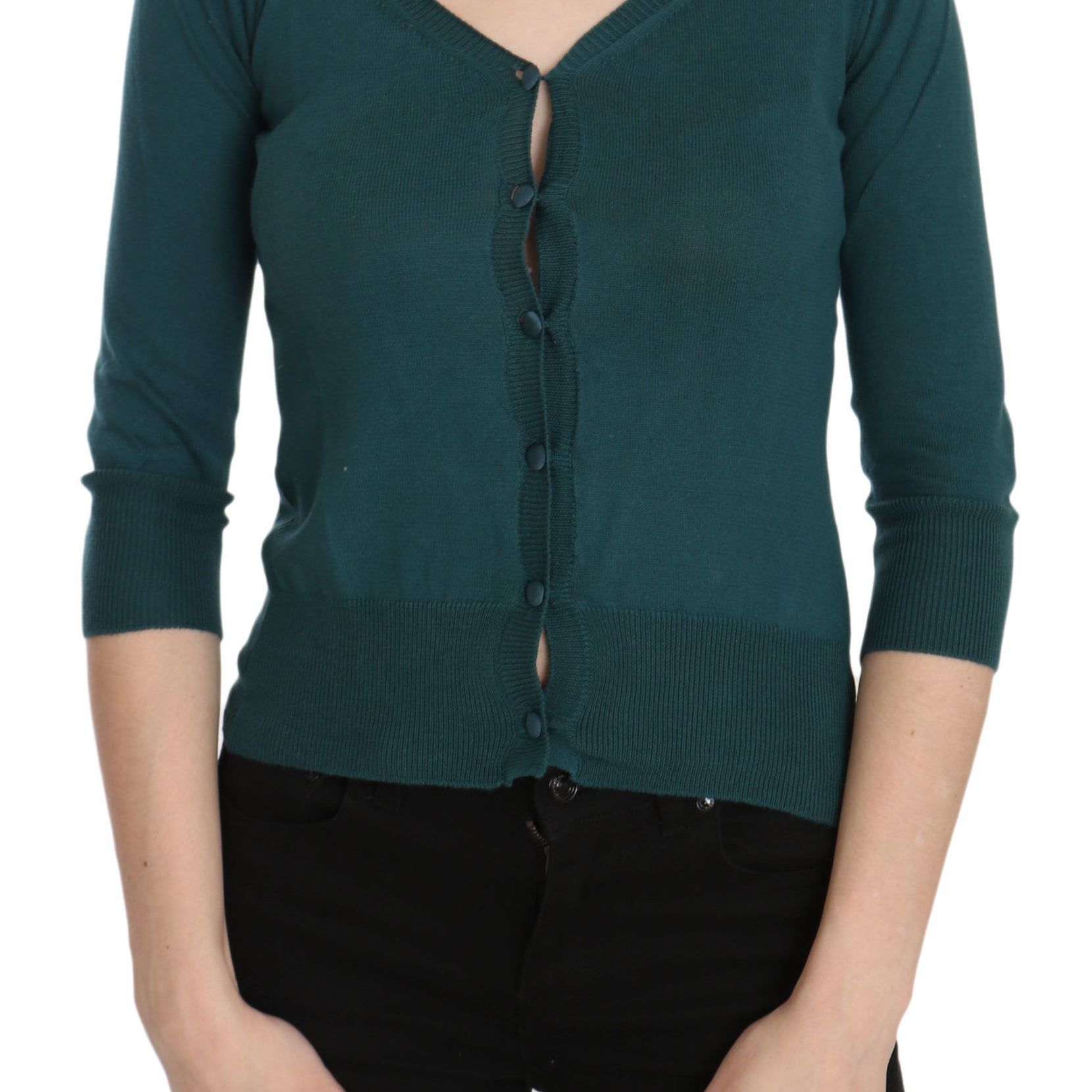 PINK MEMORIES Blue Green Cotton 3/4 Sleeve Cardigan Top Blouse