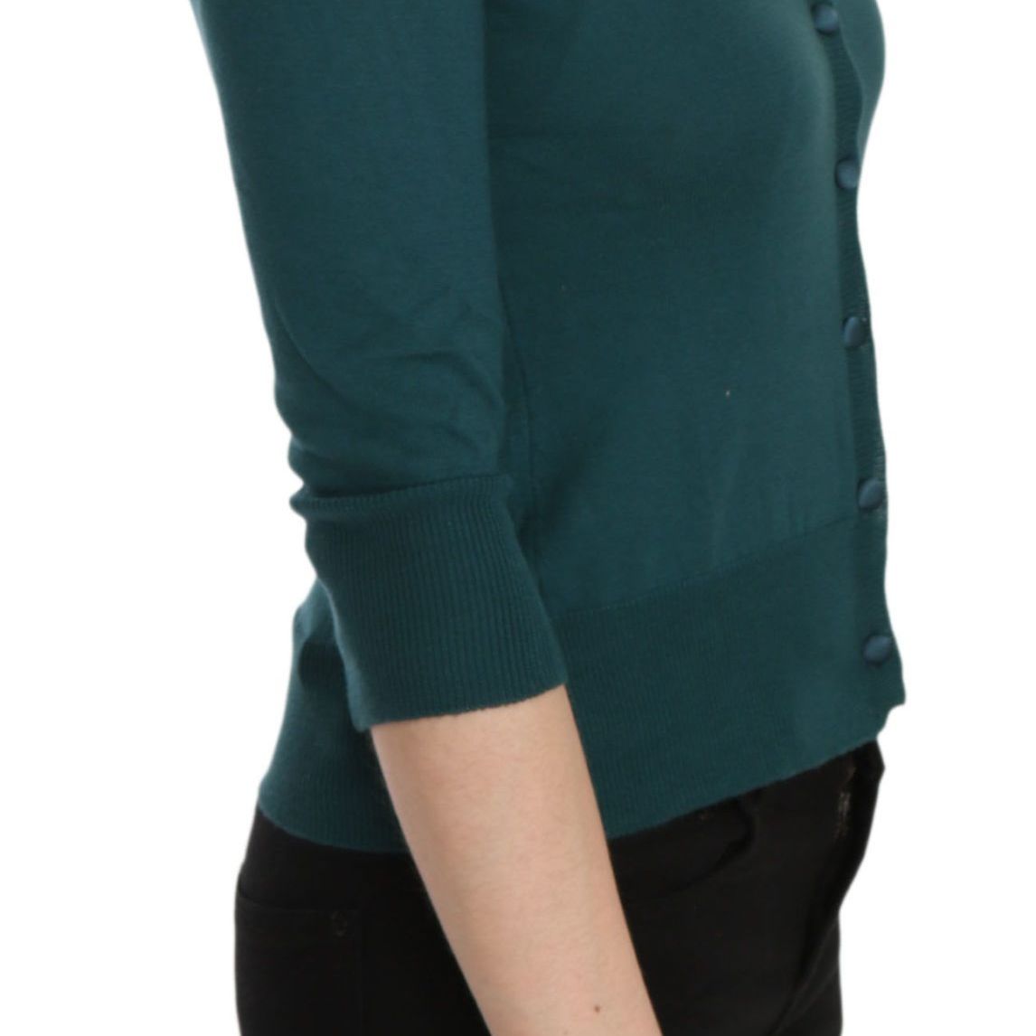 PINK MEMORIES Blue Green Cotton 3/4 Sleeve Cardigan Top Blouse