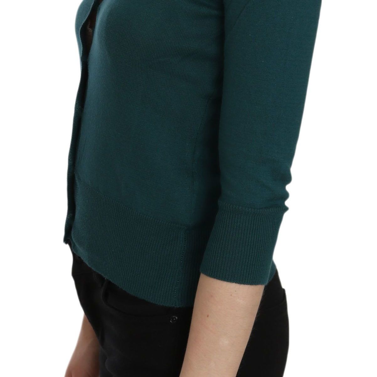 PINK MEMORIES Blue Green Cotton 3/4 Sleeve Cardigan Top Blouse
