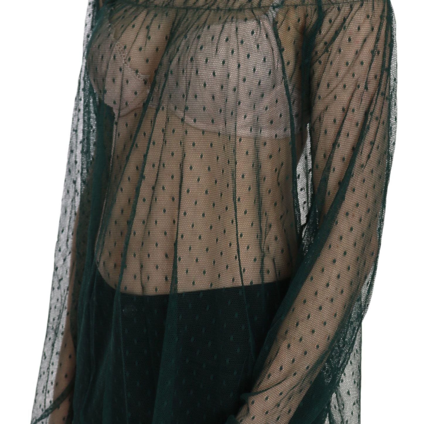 PINK MEMORIES Green Mesh See Through Long Sleeve Top Blouse